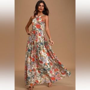 Lulu’s Lilja Cream Floral Print Maxi Dress